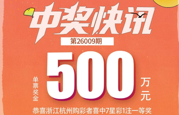 【开奖公告】我省杭州喜中1注7星彩一等奖